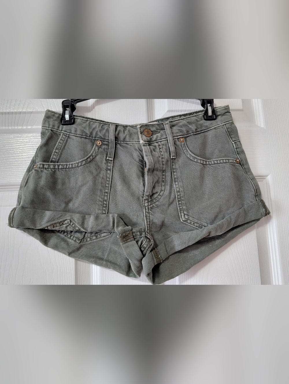 We The Free Olive Green Low-Rise Cropped Denim Shorts